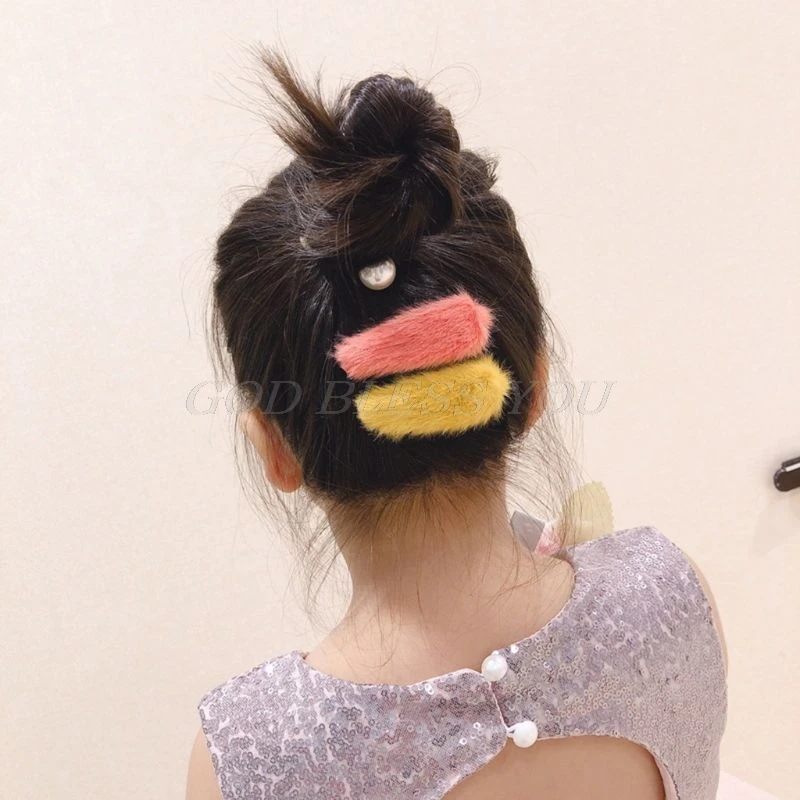 Korean Winter Fluffy Plush BB Hair Clip Women Styling Water Drop Snap Barrettes