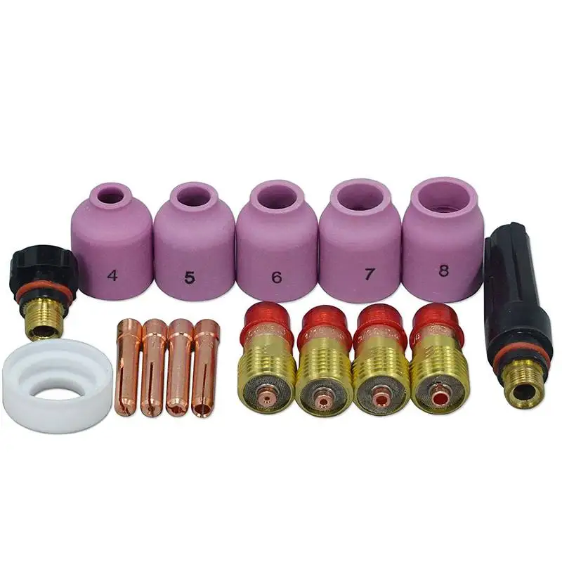 TIG Welding Torches Stubby Gas Lens Collets Alumina Nozzles Back Cap Kit For SR WP 17 18 26 Series 16pcs gas torch,welding torch