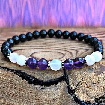 

Wholesale 8 mm Black Onyx Bracelet for Women White Jades Amethys t Energy Bracelet Empath Bracelet for Emotional Balance
