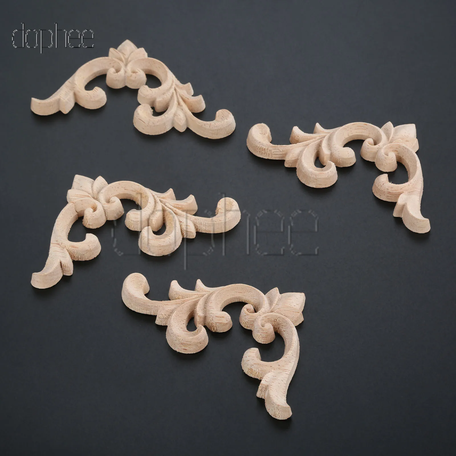 dophee 2/4pcs 7.5*6cm Unique Natural Floral Wood Carved Figurines Crafts Corner Appliques Frame Wall Door Woodcarving Decorative | Дом и сад