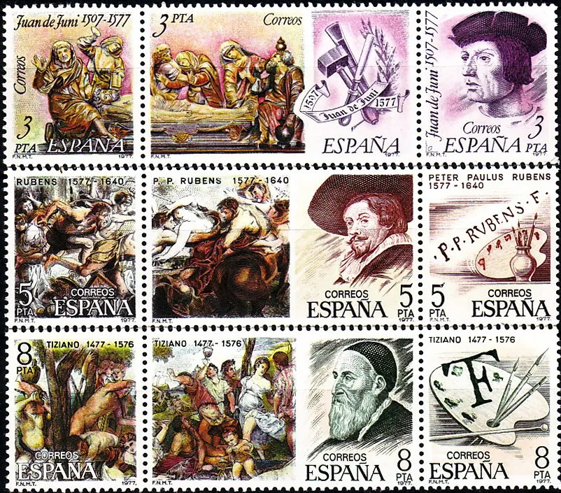 9 шт./компл. Новый штамп почты Испании 1978 печатная живопись Rubens Titian скульптурные