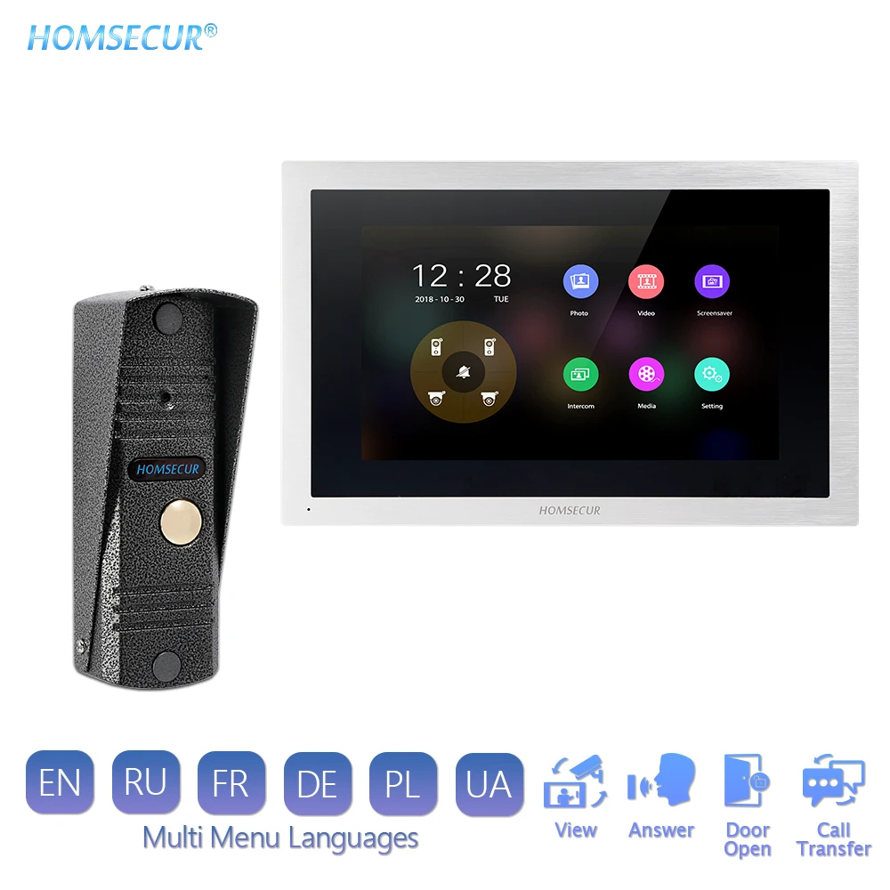 HOMSECUR 10” Video Door Intercom Kit Touch Screen Waterproof Outdoor Camera Motion Detection Mute Function BC011HD-S+BM114HD-S