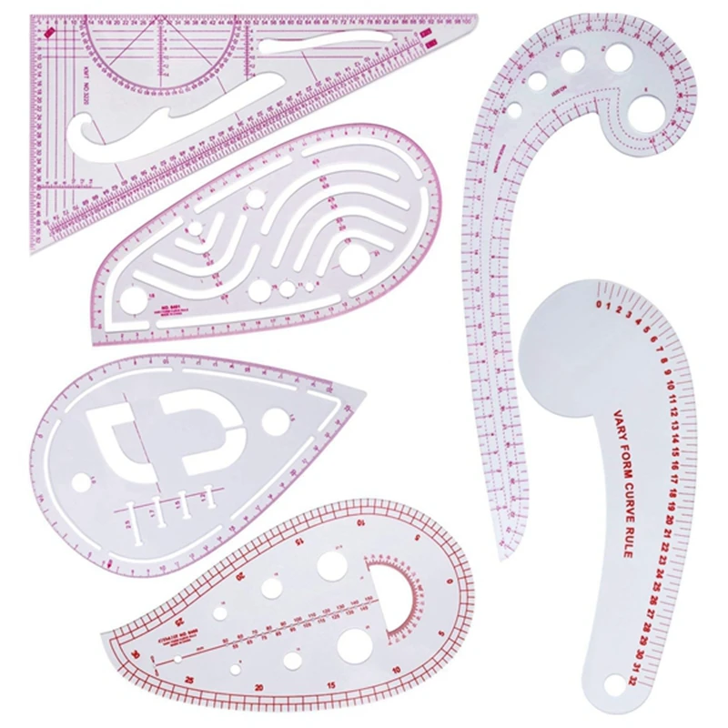 6 Pieces French Metric Ruler Plastic Sewing Tools Curve Shaped Measure Ruler for Sewing Dressmaking Supplies,6 Styles