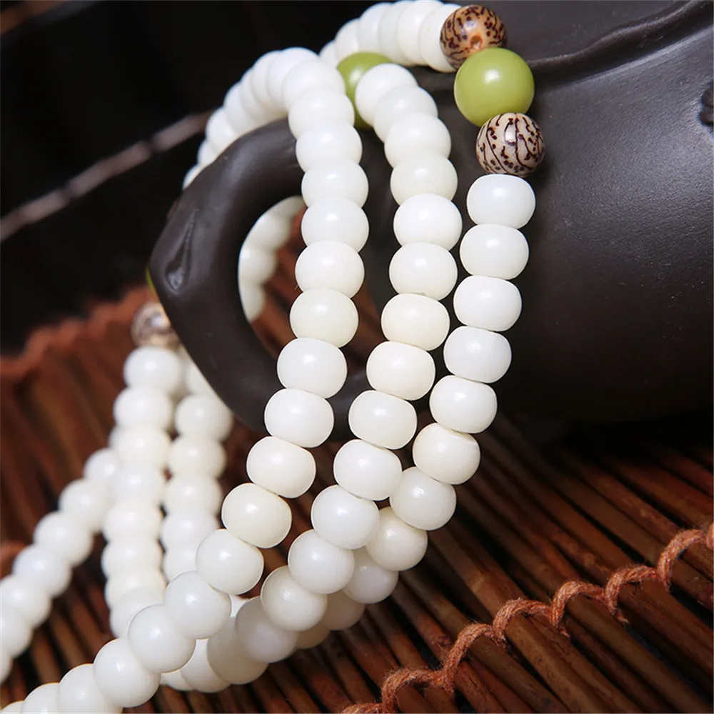 Original Design Natural White Bodhi Root Beads Bracelet Lotus 108 Lotus Mala Healing Prayer Bracelet Women Jewelry Gift bracelet jewelry
