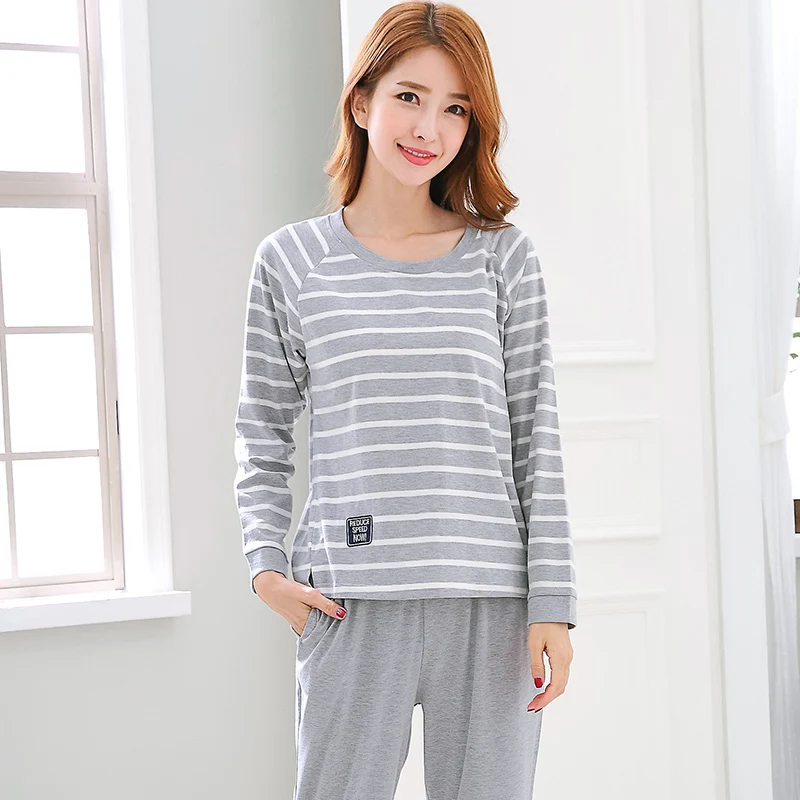 Foply Autumn Winter 100% Cotton Cartoon Pajama Sets Women Pyjamas Homewear Long Sleeve Sleepwear Home Clothes Night Suit Female