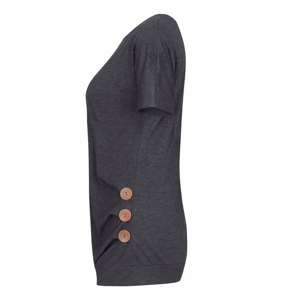 

XX507 Short Sleeve Tunics for to Wear with Leggings Trim Blouse Solid Color Round Neck T-Shirt Three Quarter
