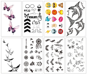 

8pcs Temporary Tatoo Fake Tattoo Sticker Waterproof Tatto Shark Bird Butterfly Diamond Tattoos Tatouage For Women Girl Men Kids