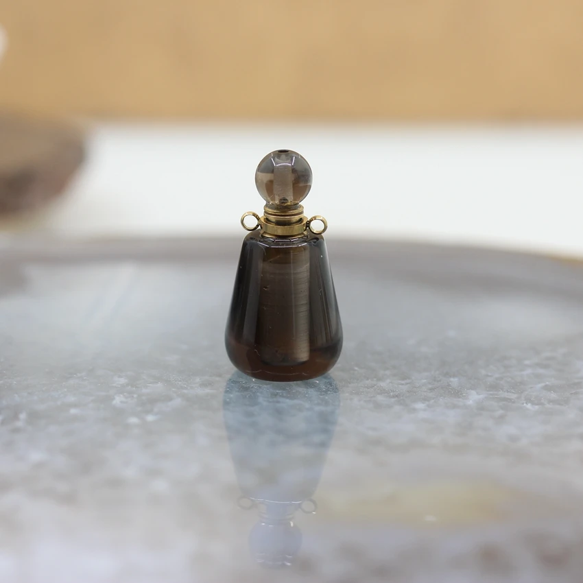 Gold Plated Подвески в виде флакона духов в форме капли из натурального дымчатого кварца, драгоценные камни, камень, эфирное масло, диффузор, флакон, модное ожерелье, очаровательные ювелирные изделия - Окраска металла: Gold Plated