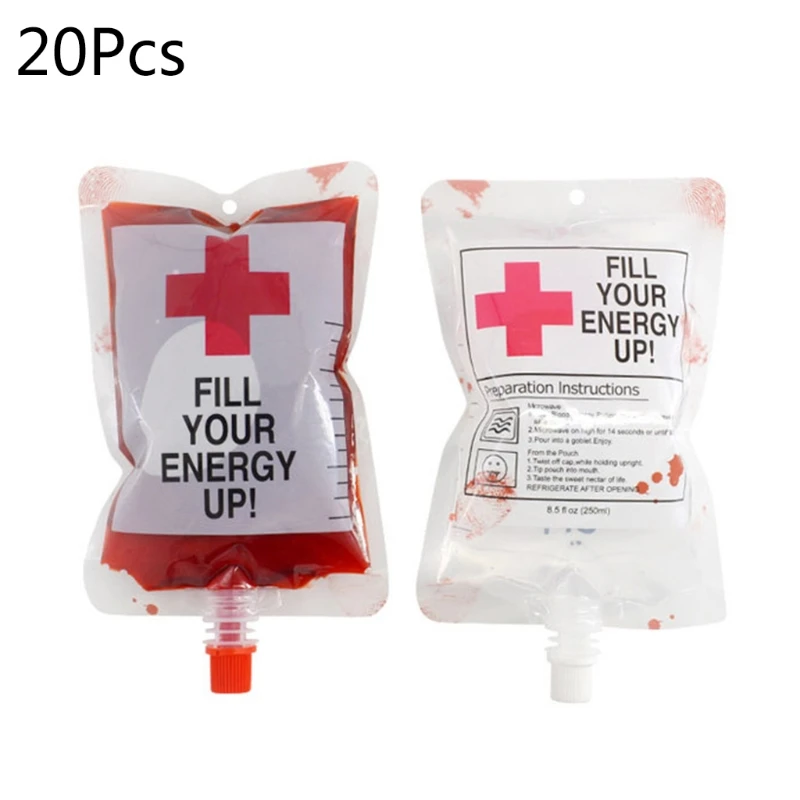 20pcs 250ml Halloween Cosplay Drink Container Vampire Blood Bag Pouch Beverage E7CB