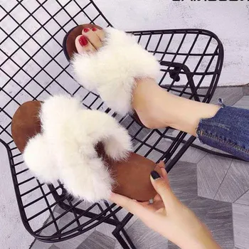 

2019 New utumn Winner New Women Slippers Girls Fur Flat Slippers Fashion Baby Gilrs Shoes Women Shoes Slippers