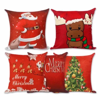 

45x45cm Merry Christmas Pillowcase For Home Xmas Santa Claus Reindeer Linen Cover Cushion New Year Decor