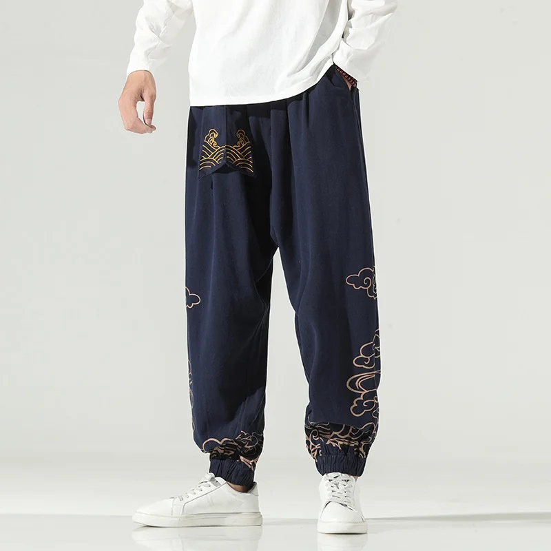 Chinese Style Retro Cotton Kung Fu Pants Men Clothing Autumn Fashion Clothes Loose Casual Pants Plus Size Harem KK3828
