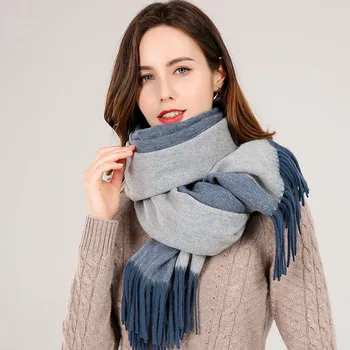 

Winter 100% Wool Scarf For Women Large Size Fringes Sheep Wool Shawls and Wraps Ladies Two-Colors Warm Pure Wool Scarves Blue