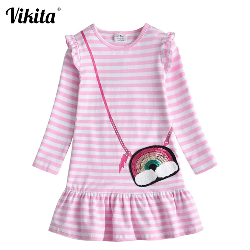 

VIKITA New Kids Dresses for Girls Children Sequins Dress Girls Long Sleeve Autumn and Winter Dress Toddlers Cotton Vestidos