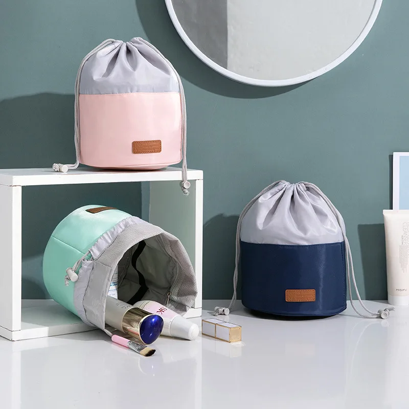 New Home Storage Bag Large Capacity Multi-Functional Portable Drawstring Cylinder Cosmetic Bag Oraganzier Makeup For Travelling