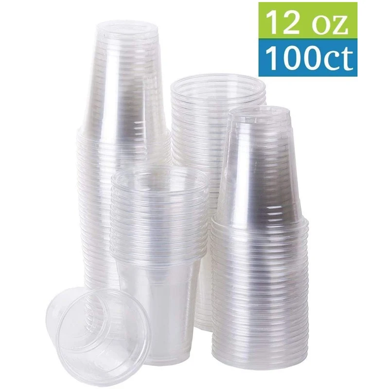 360ml ( 12oz )-100 Cups TPE Plastic Coffee Cups Clear, Disposable for Tea,smoothies Sodas and Mixed Drinks