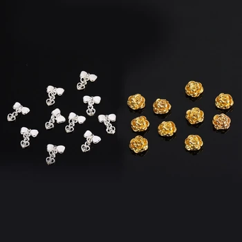 

20 Pieces Silver 3D Alloy Nail Art Slices Glitters DIY Decorations 10pcs Golden Rose Shape & 10pcs White Bow Tie Heart