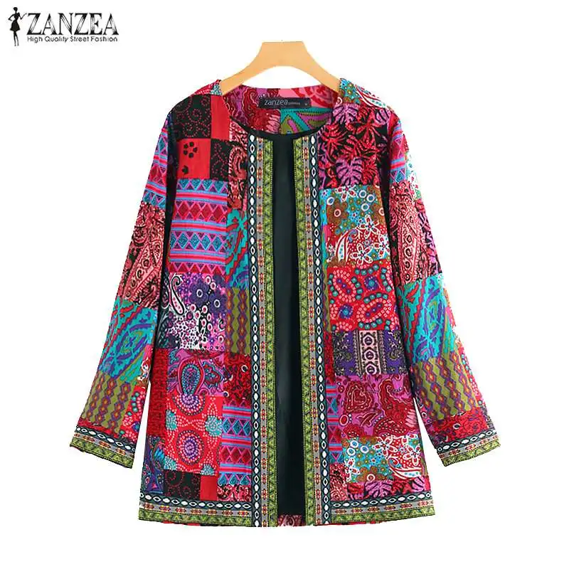 Best  2019 ZANZEA Ethnic Printed Cardigan Thin Coats Women's Jackets Casual Long Sleeve Blusas O Neck Ope