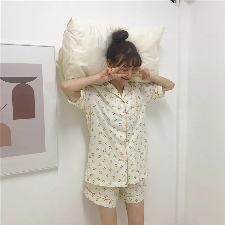 

Photo Shoot 2019 Korean-style Summer New Style Best Friend Cherry Pajamas Suit