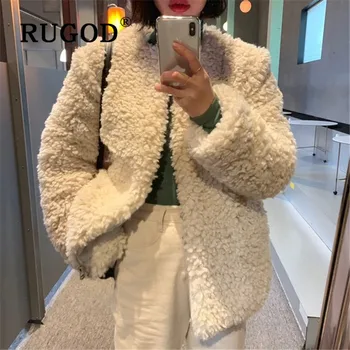 

RUGOD new winter woman sweater cardigans o neck zipper cashmere knittd coat fashion female elegant chic korean solid warm coat