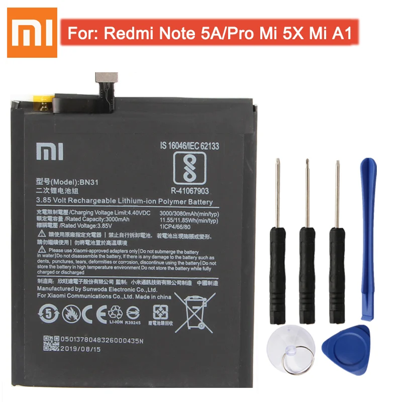 BN31-Redmi note 5A Аккумулятор для телефона XIAO mi BM46 для Xiao mi Red mi Note 3 Note 3 Pro Red mi 3 3S 3X4X3 pro Note 2 Note 5A mi 5X A1 BM47 BN31 BM45 - Цвет: BN31-Redmi note 5A