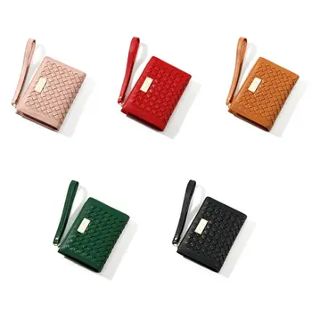 

Women Handheld Woven PU Wallet Clutch Bag Cash Card Case Photo Zipper Coin Purse