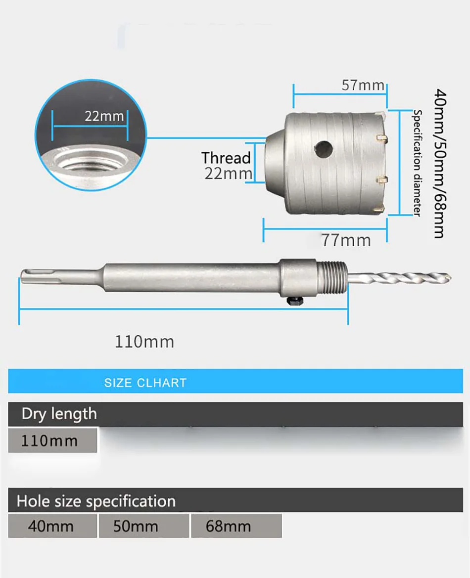 1 Набор, открывалка для стен 40 мм 68 мм, пила для бетонных отверстий, Электрический полый сердечник, сверло с хвостовиком, цементный камень, стена, кондиционер, сплав