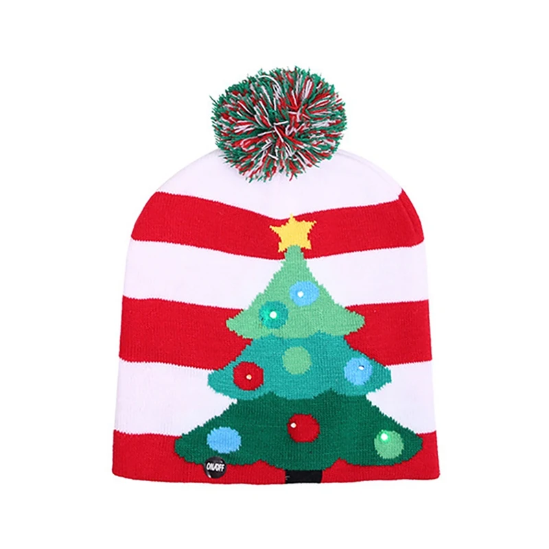 Рождественские шапки со светодиодный светильник, вязаная шапка Санта-Клауса, снеговика, Рождественский северный олень, шапка для взрослых детей, рождественские вечерние шапки, Рождественский Декор для дома - Цвет: A