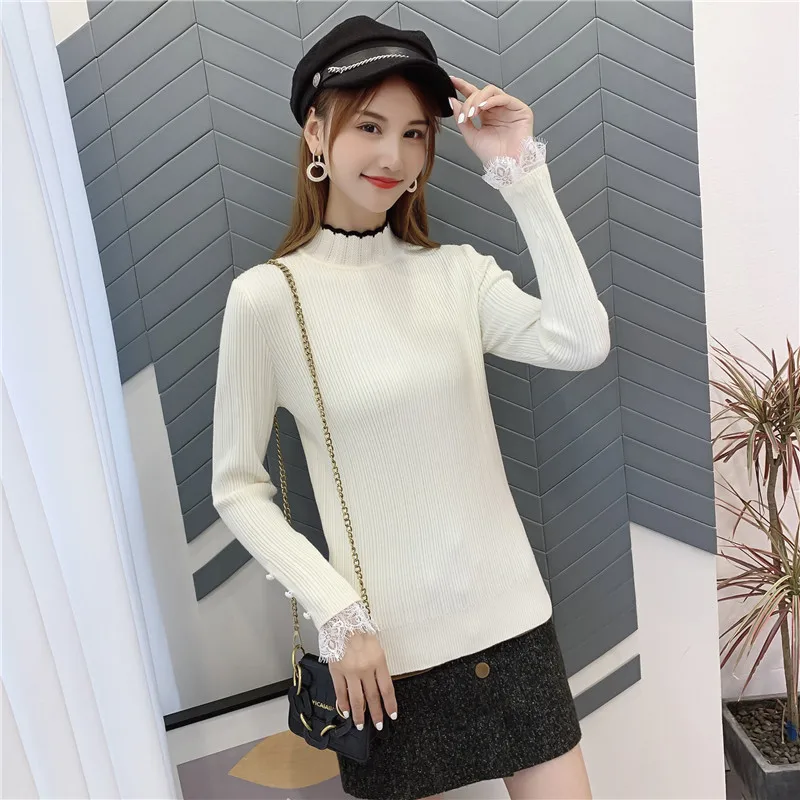 Пуловер Blusas De Inverno Feminina, 9411, настоящая фотография, утепленный джемпер с кружевными рукавами, 38- 1-й этаж, 3 ряда, 4 полки
