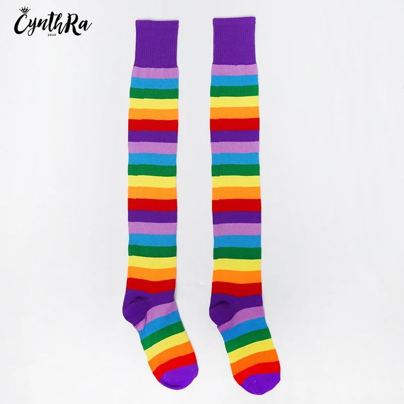 CYNTHRA Women's Socks Lady's Rainbow Stripe Over-the-Knee Sunscreen  Cotton Fashion Breathable Calcetines de mujer