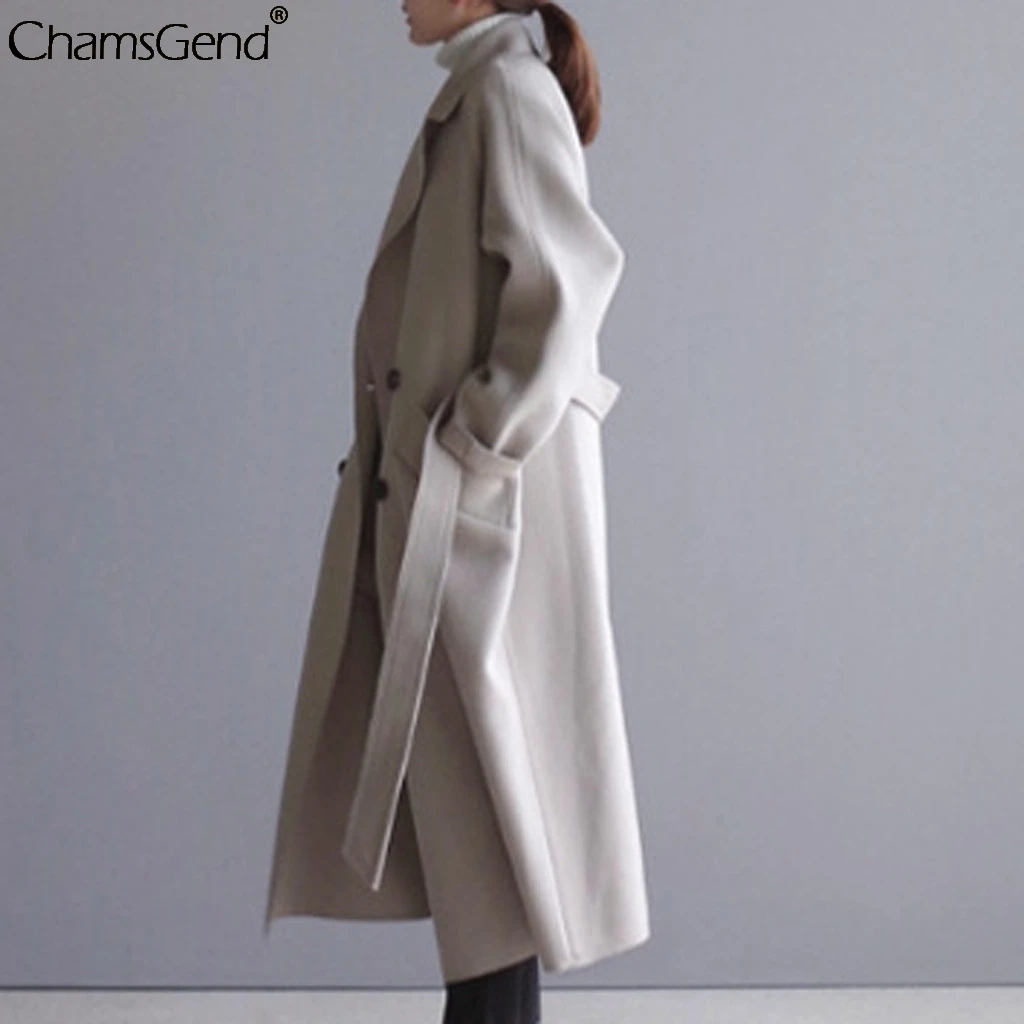CHAMSGEND, зимнее теплое шерстяное пальто, женское длинное шерстяное пальто с отложным воротником, пальто для женщин, Повседневная ветровка, Casaco Feminino#4