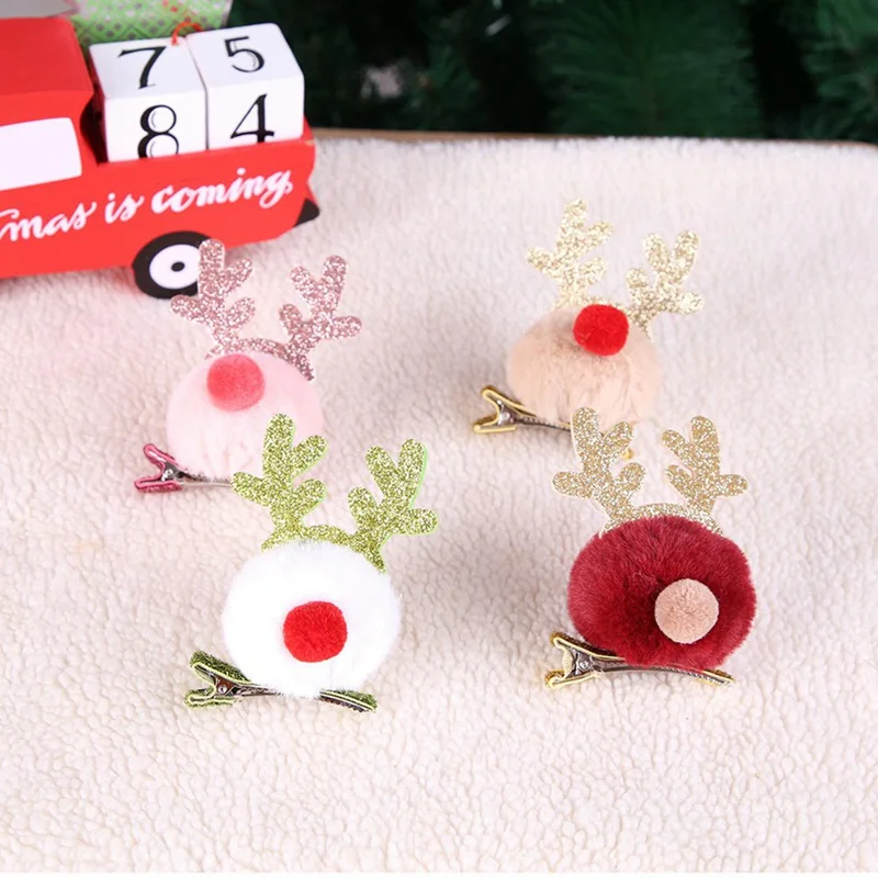 1 шт. корейские модные рождественские милые заколки для волос оленьи рога помпон для девочек женские заколки аксессуары для волос