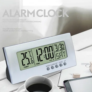 

LCD Digital Alarm Clock 12/24H Alarm Clock Date Snooze Function Temperature Display for Bedroom Table Decor