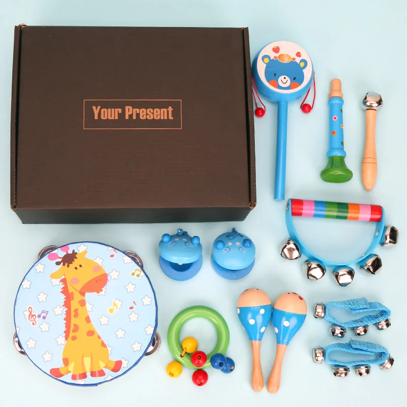 13Pcs Kids Musical Instruments Wooden Percussion Tambourine Xylophone sambaballen Toys for Baby Education | Игрушки и хобби