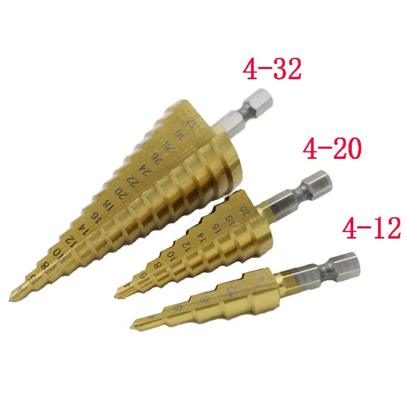 1/3pcs HSS Steel Titanium Step Drill Bit 3-12mm 4-12mm 4-20mm Drill Cone Cutt Tools Metal Drills Bit Set for Woodworking Wood