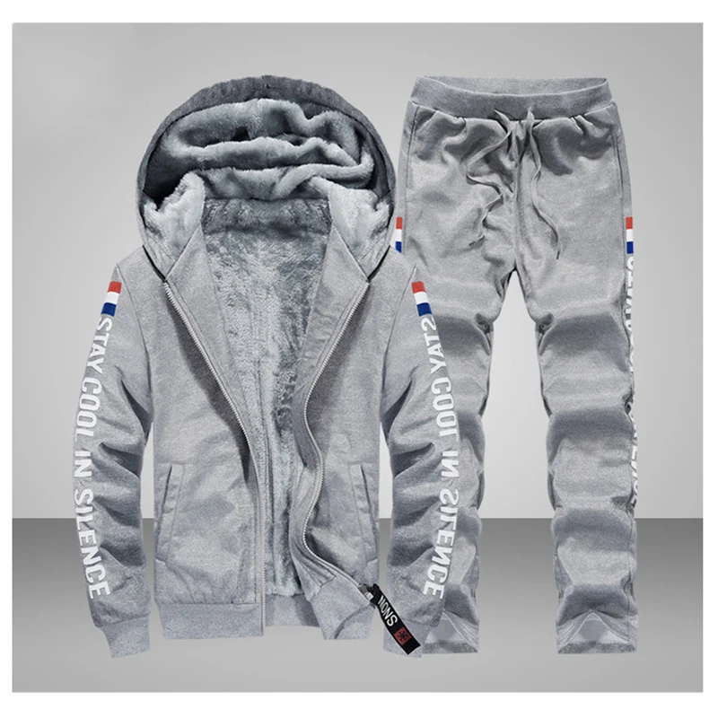 2019 Зимний спортивный костюм мужской комплект уплотненный теплый зимняя флисовая