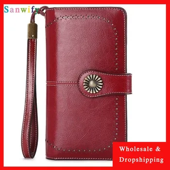 

Fashion Women Clutch New Wallet Cow Leather Female Long Wallet Women Zipper Purse Strap Coin Purse Iphone