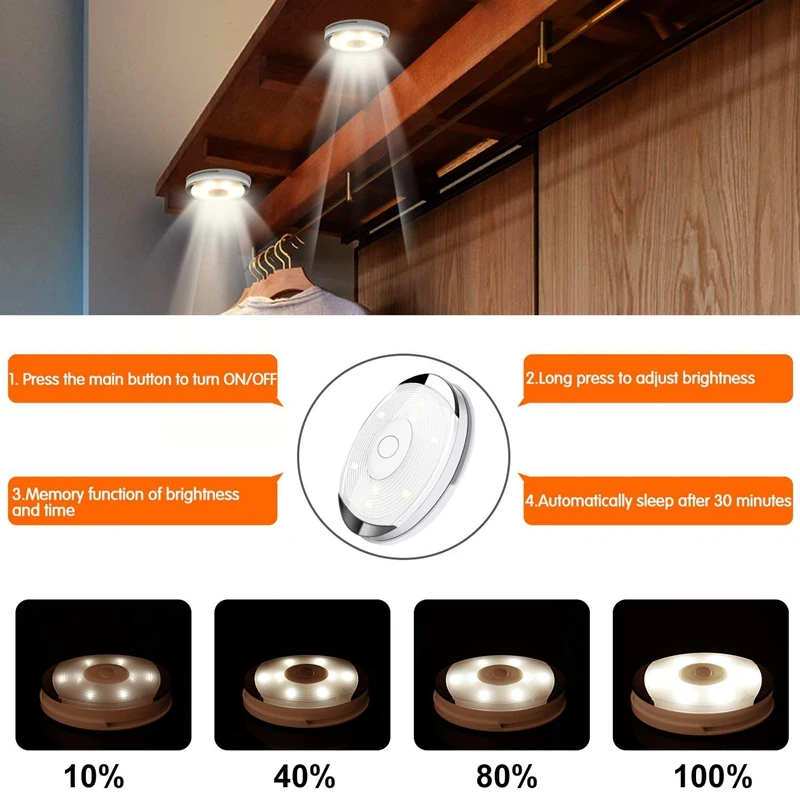 

TOP LED Puck Lights,9 Pack Wireless Led Cabinet Lights with Remote Control, Timer and Dimmer, Battery Operated(Battery Not Inclu