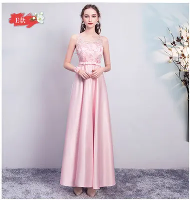 Розовое элегантное атласное платье подружки невесты для свадебной вечеринки для женщин, кружевное платье в пол, простое для ужина, длинное платье на выпускной цвета шампан - Цвет: E pink 91