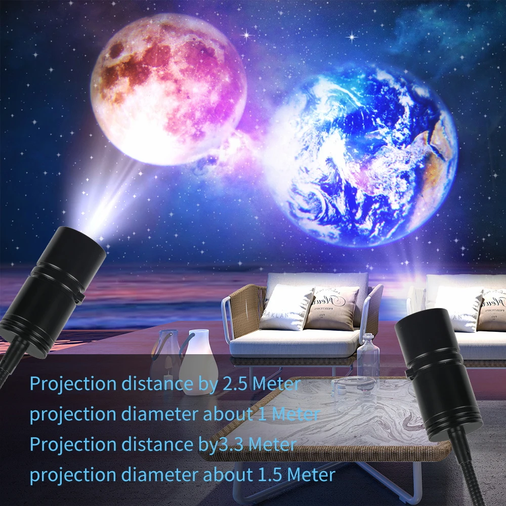 Earth Moon Projection Lamp 2 in 1 Projector Earth Moon Lamp 360° Rotatable Bracket USB Led Night Light Desk Bedroom Decoration decorative night lights