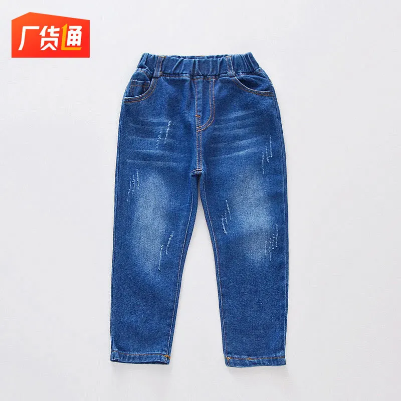 Г. Весенние новые стильные джинсы для мальчиков и девочек Детские весенне-осенние однотонные ковбойские брюки детский Гусеничный