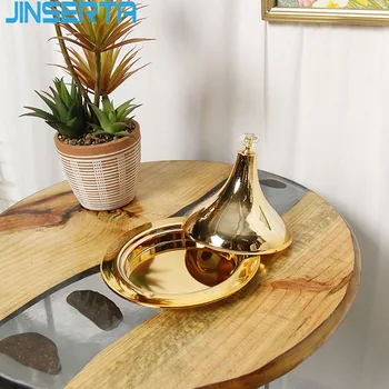 

JINSERTA Metal Storage Tray Luxury Gold Dessert Fruit Cake Snack Nuts Plate Iron Home Restaurant Hotel Decor Tray with Lid