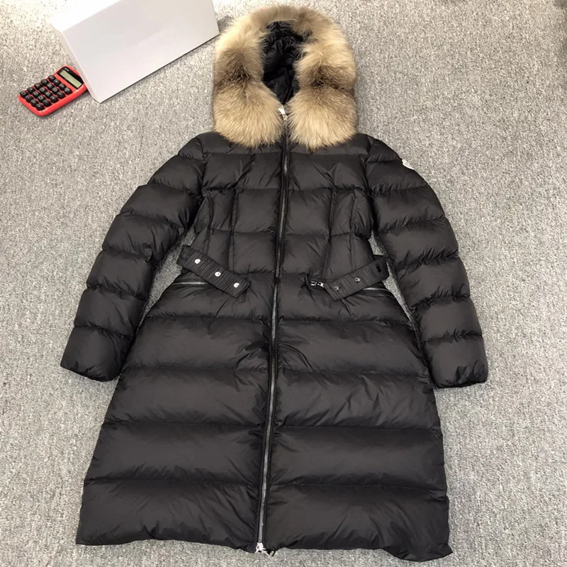 

Long Women Warm Real Fox Fur Collar Designer Luxury Brand Down Jacket Coats Women With Hood Down Parka Hooded Winter Long Coat