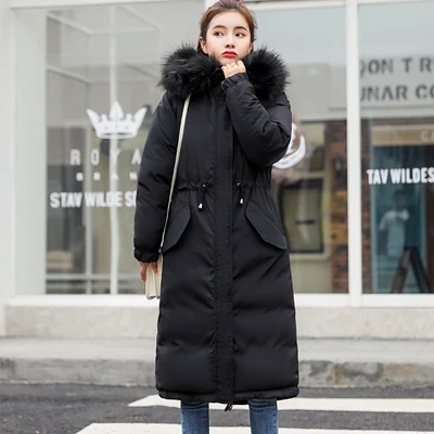 black (black) Зимняя одежда Длинные парки зимняя куртка женская меховая одежда с капюшоном Женская хлопковая подкладка Толстая зимняя куртка теплое Женское пальто f1752 - Цвет: black (black)