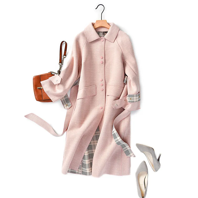 Autumn and winter new Korean women's double-sided cashmere coat temperament woolen female mid-length | Женская одежда