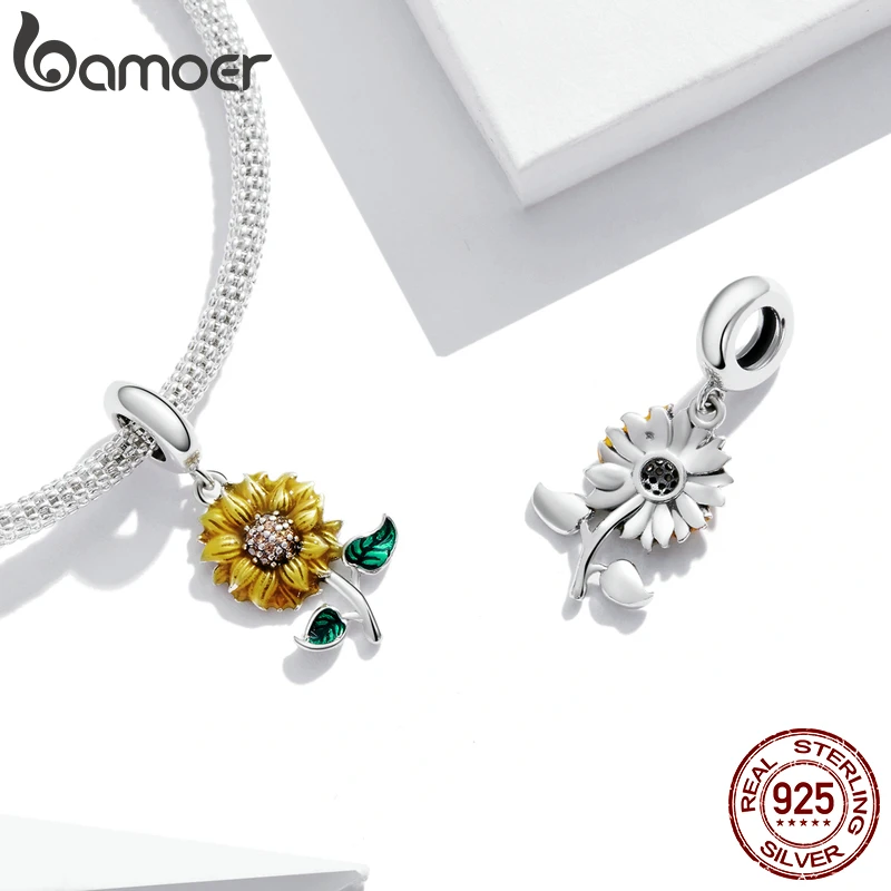 925 Sterling Silver Sunflower Charm Ladybug Pendant For Women Original Bracelet or Necklace Fine Jewelry Gift charm jewelry sterling silver jewelry animal charm jewelry silver charm bead charm bead sterling silver beads charm