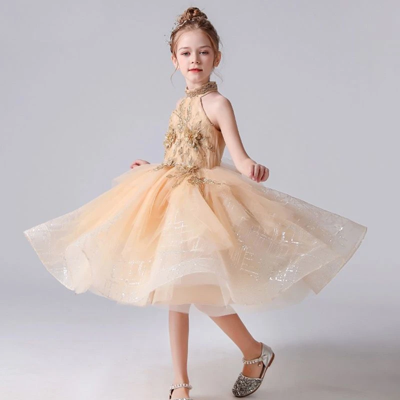 Vestidos modernos de tul con Halter para niña, vestidos de flores escalonados para fiesta de bodas, vestido de princesa Formal para niños, de cumpleaños nuevo|Vestidos floreados de - AliExpress