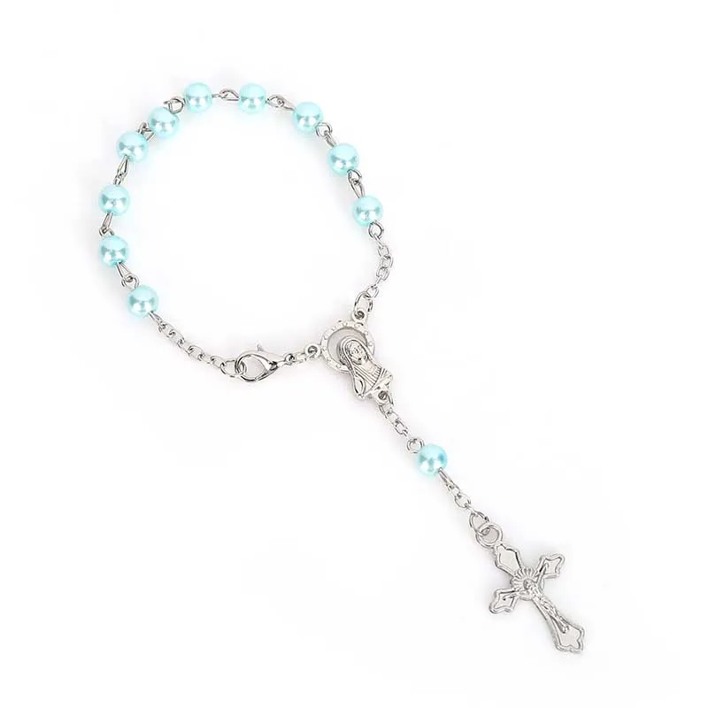 60 pieces / religious gifts pink pearl rosary sacrament bracelet baby