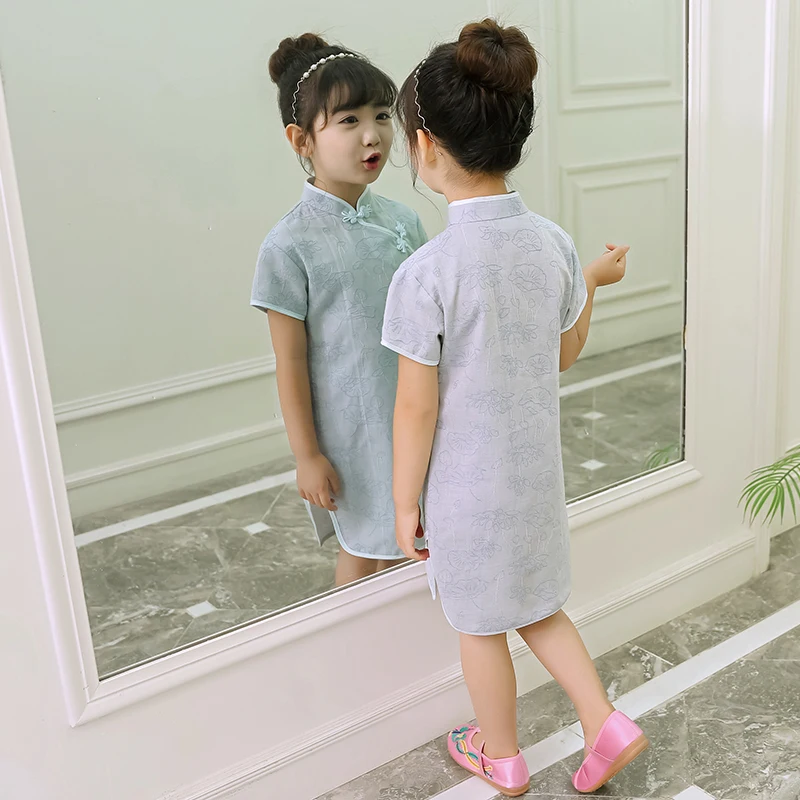 Cheongsam платье с цветочным узором для девочек праздничные летние платья китайское платье Qipao для маленьких девочек Халат