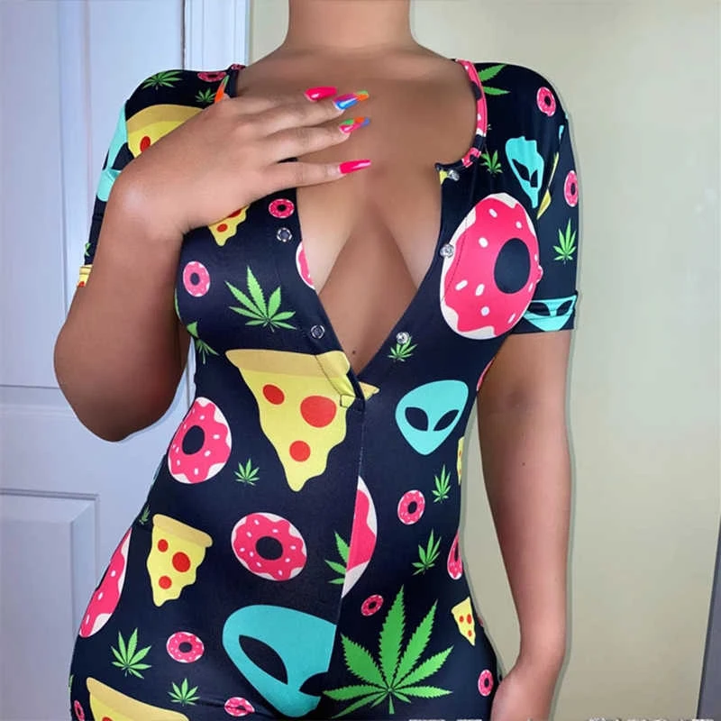 Sexy Onesie Women Adult Onesie Sleepwear Jumpsuit Women's One Piece Homewear Printed Slim Sexy Jumpsuit Pijama Mujer Invierno